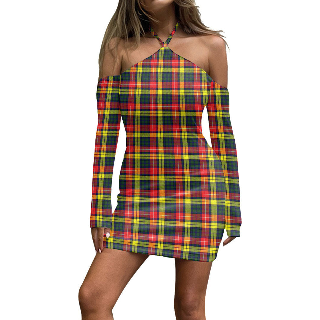 Buchanan Modern Tartan Plaid Halter Lace-up Dress