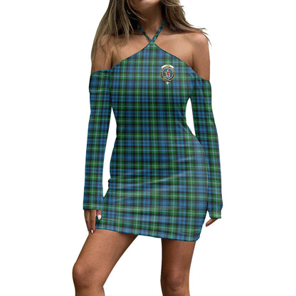 Lyon Tartan Plaid Tartan Crest Halter Lace-up Dress