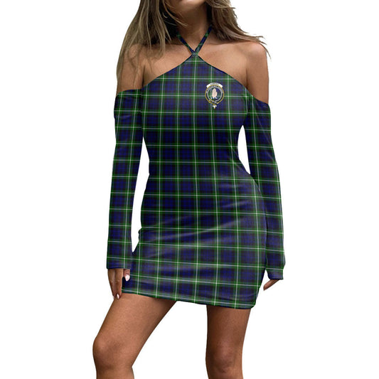 Lamont Modern Tartan Crest Halter Lace-up Dress