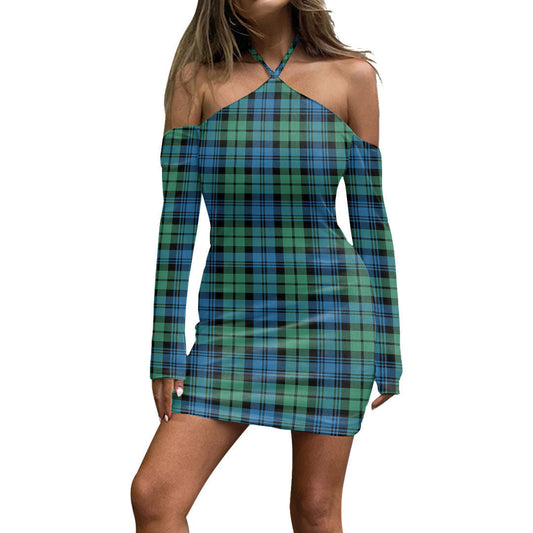 Campbell Ancient 01 Tartan Plaid Halter Lace-up Dress