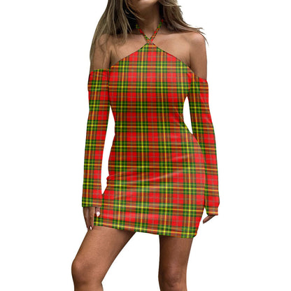 Leask Tartan Plaid Halter Lace-up Dress