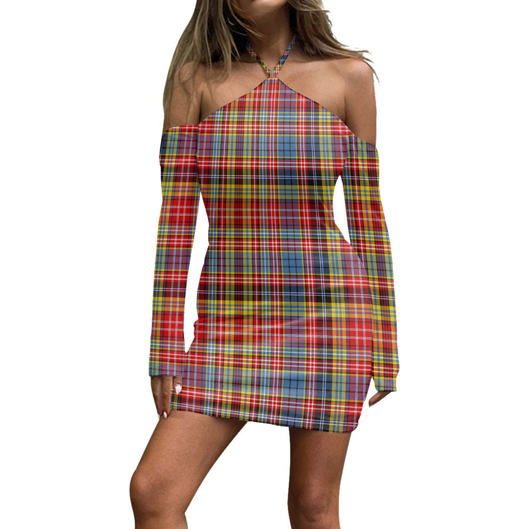 Drummond of Strathallan Tartan Plaid Halter Lace-up Dress