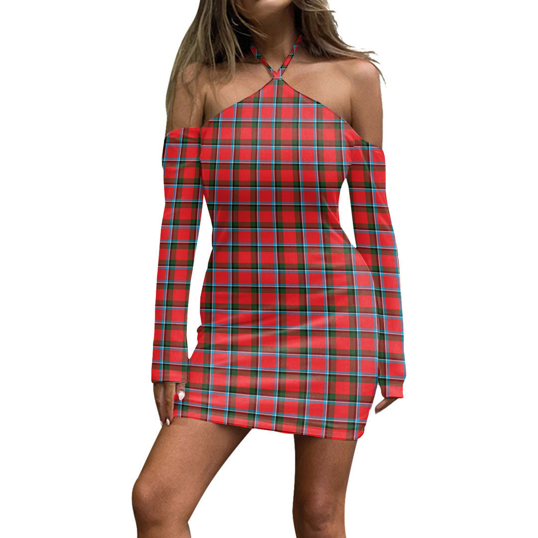 Sinclair Modern Tartan Plaid Halter Lace-up Dress