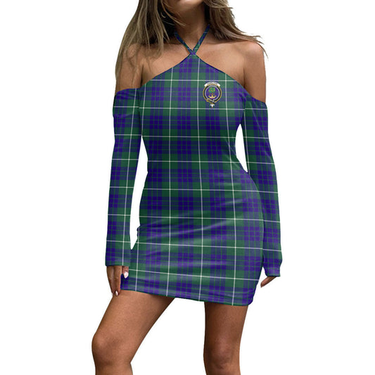 Hamilton Hunting Modern Tartan Crest Halter Lace-up Dress