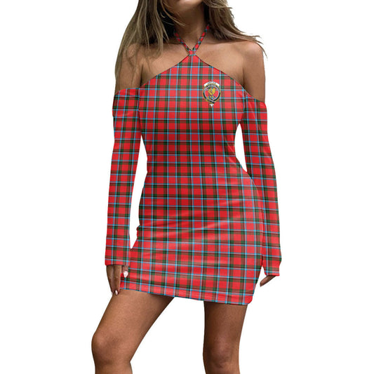 Sinclair Modern Tartan Crest Halter Lace-up Dress