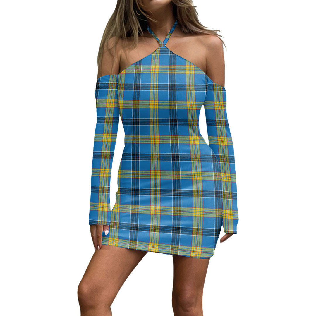 Laing Tartan Plaid Halter Lace-up Dress