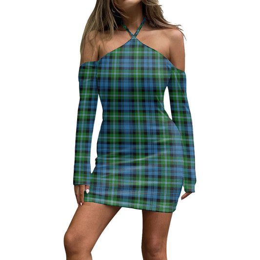 Lyon Tartan Plaid Tartan Plaid Halter Lace-up Dress