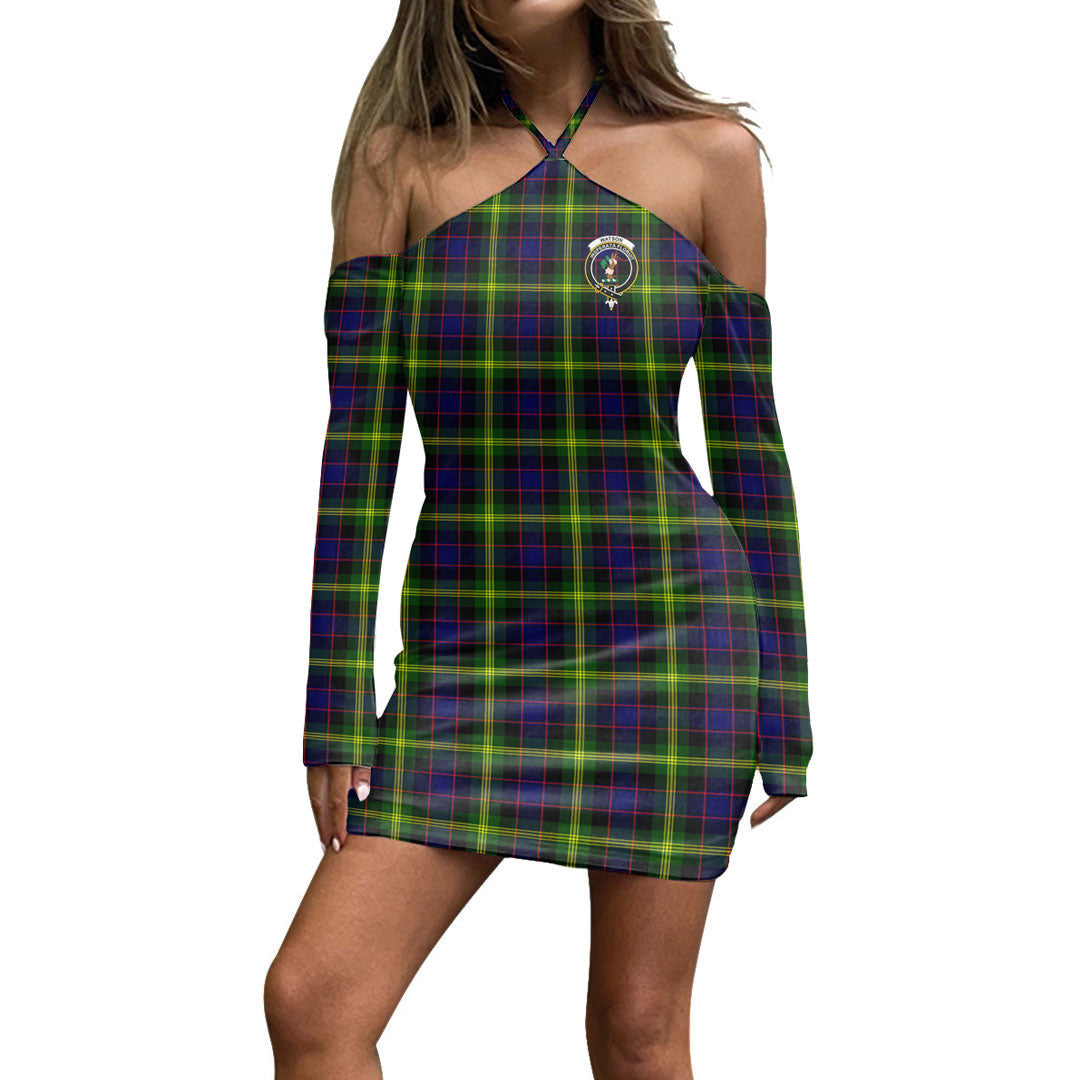 Watson Modern Tartan Crest Halter Lace-up Dress