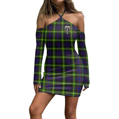 Watson Modern Tartan Crest Halter Lace-up Dress