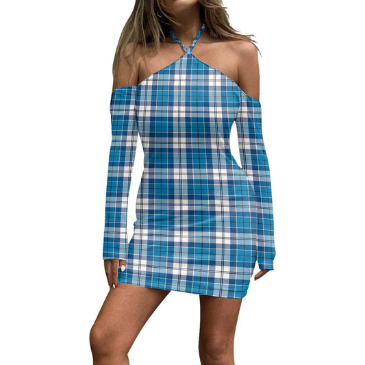 Roberton Tartan Plaid Halter Lace-up Dress