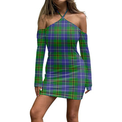 Turnbull Hunting Tartan Plaid Halter Lace-up Dress