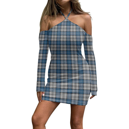 Napier Modern Tartan Plaid Halter Lace-up Dress