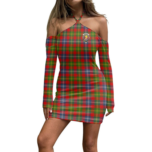 Forrester Tartan Crest Halter Lace-up Dress