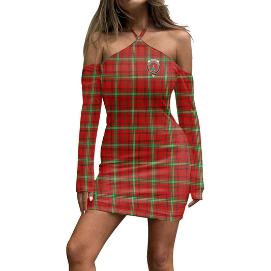 Morrison Red Modern Tartan Crest Halter Lace-up Dress