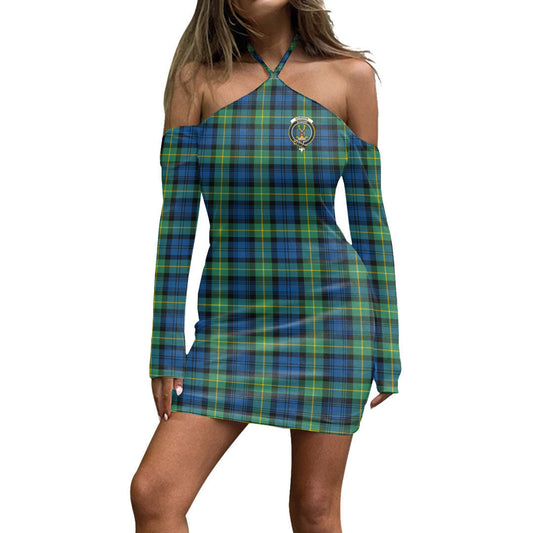 Gordon Ancient Tartan Crest Halter Lace-up Dress