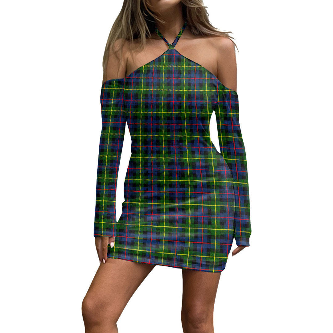 Farquharson Modern Tartan Plaid Halter Lace-up Dress