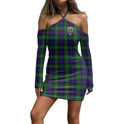 MacThomas Modern Tartan Crest Halter Lace-up Dress