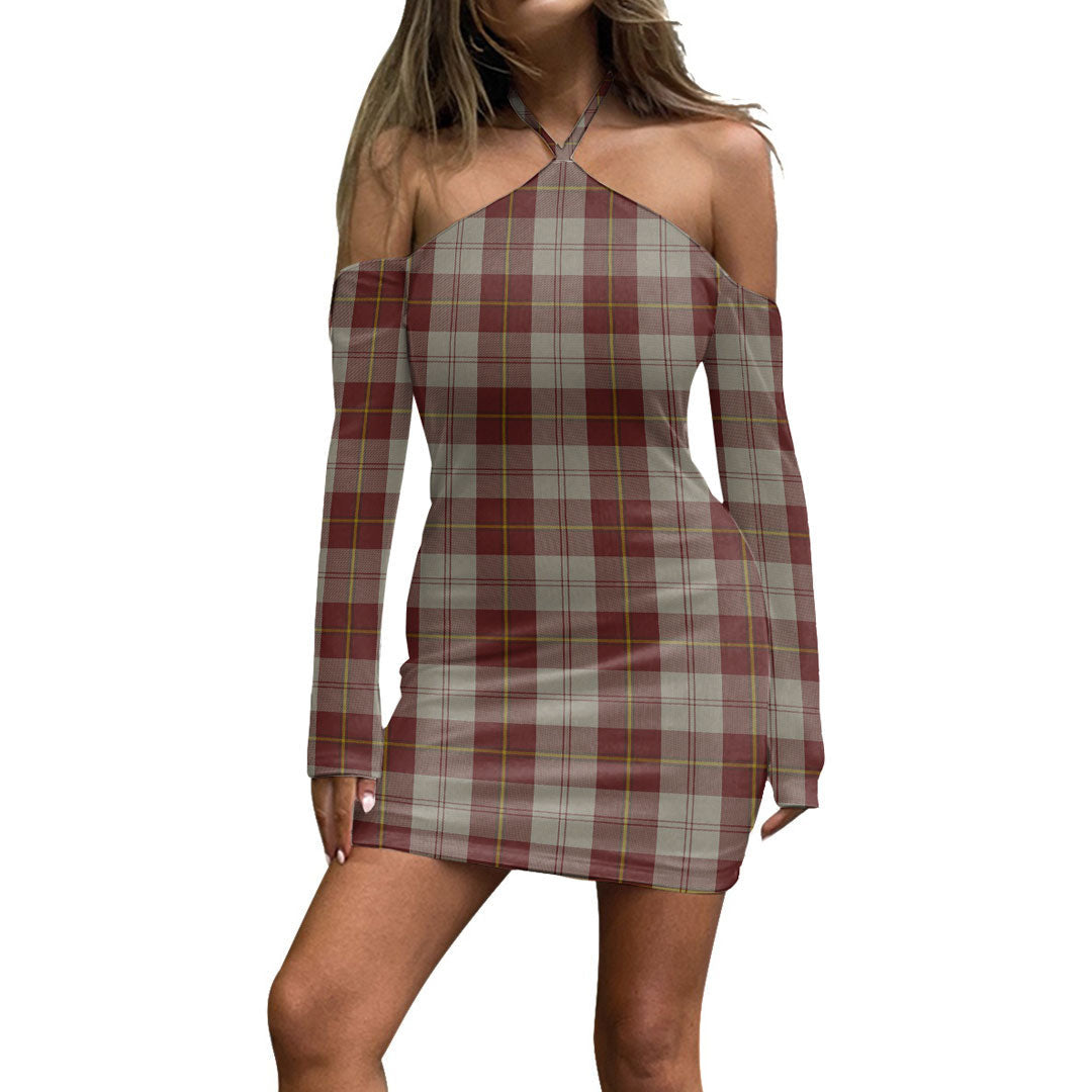 Cunningham Burgundy Dancers Tartan Plaid Halter Lace-up Dress