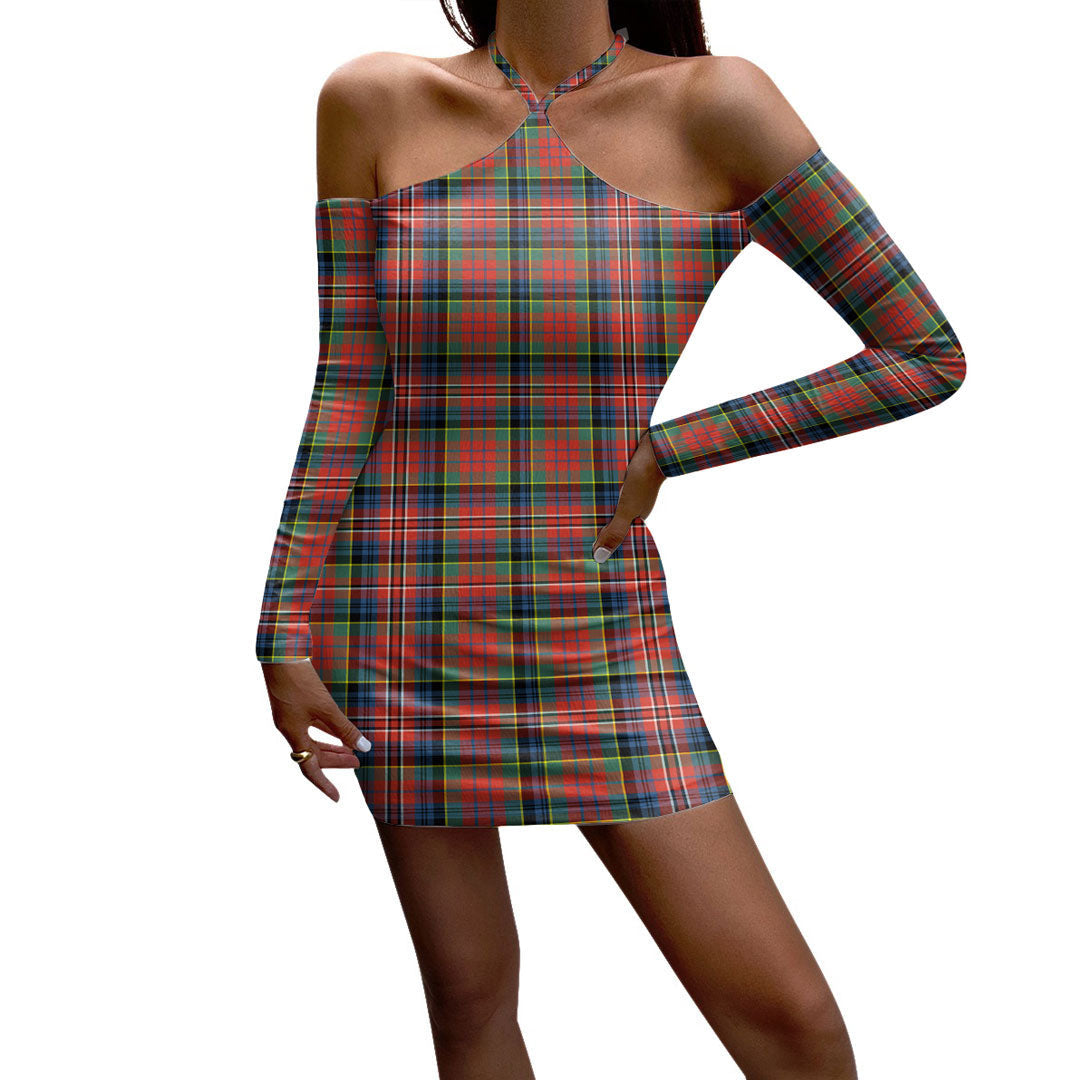 MacPherson Ancient Tartan Plaid Halter Lace-up Dress