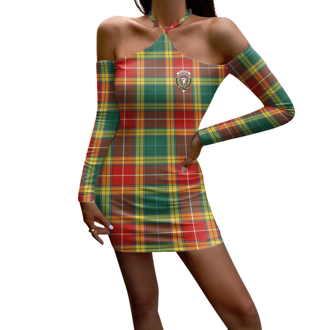 Buchanan Old Sett Tartan Crest Halter Lace-up Dress