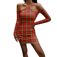 Morrison Red Modern Tartan Plaid Halter Lace-up Dress