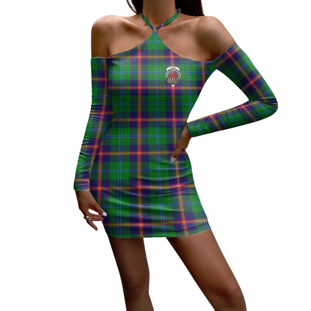 Young Modern Tartan Crest Halter Lace-up Dress