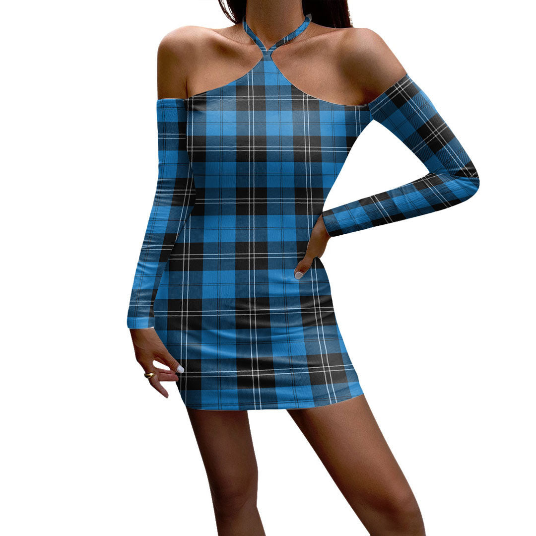 Ramsay Blue Ancient Tartan Plaid Halter Lace-up Dress