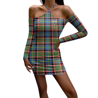 Stirling Bannockburn District Tartan Crest Halter Lace-up Dress