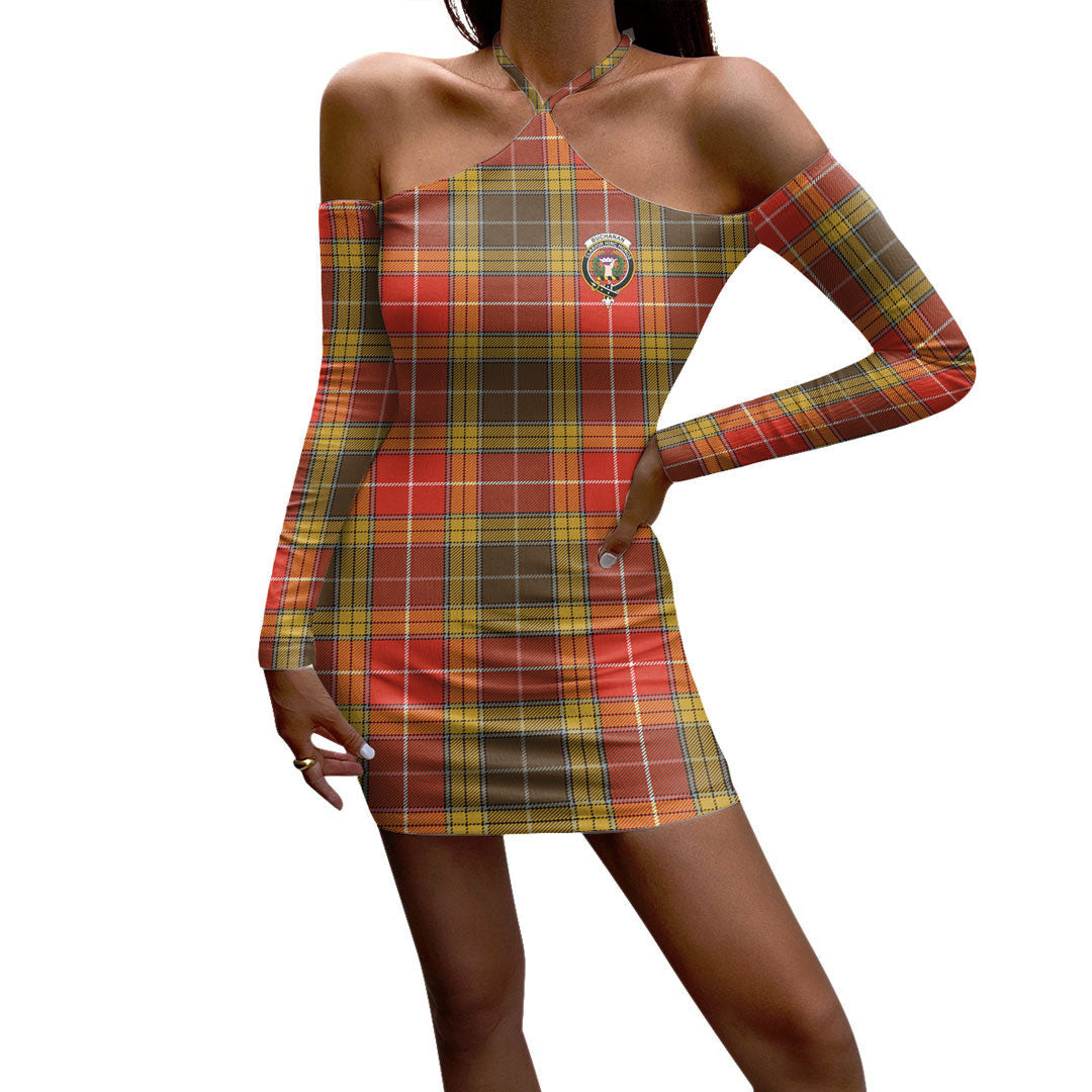 Buchanan Old Set Weathered Tartan Crest Halter Lace-up Dress