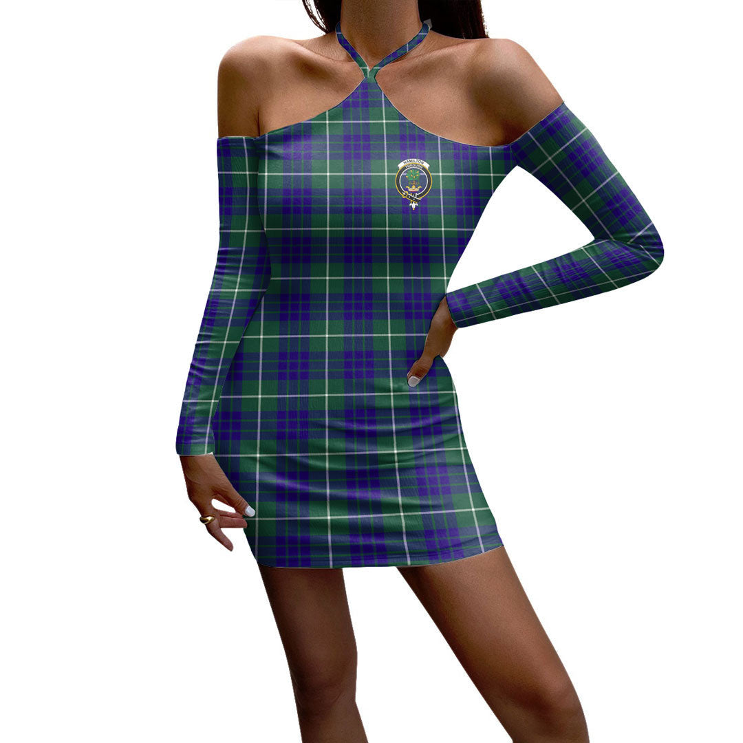 Hamilton Hunting Modern Tartan Crest Halter Lace-up Dress