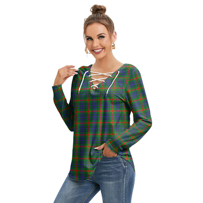 Aiton Tartan Plaid Long Sleeve Neckline Tie Sweatshirt