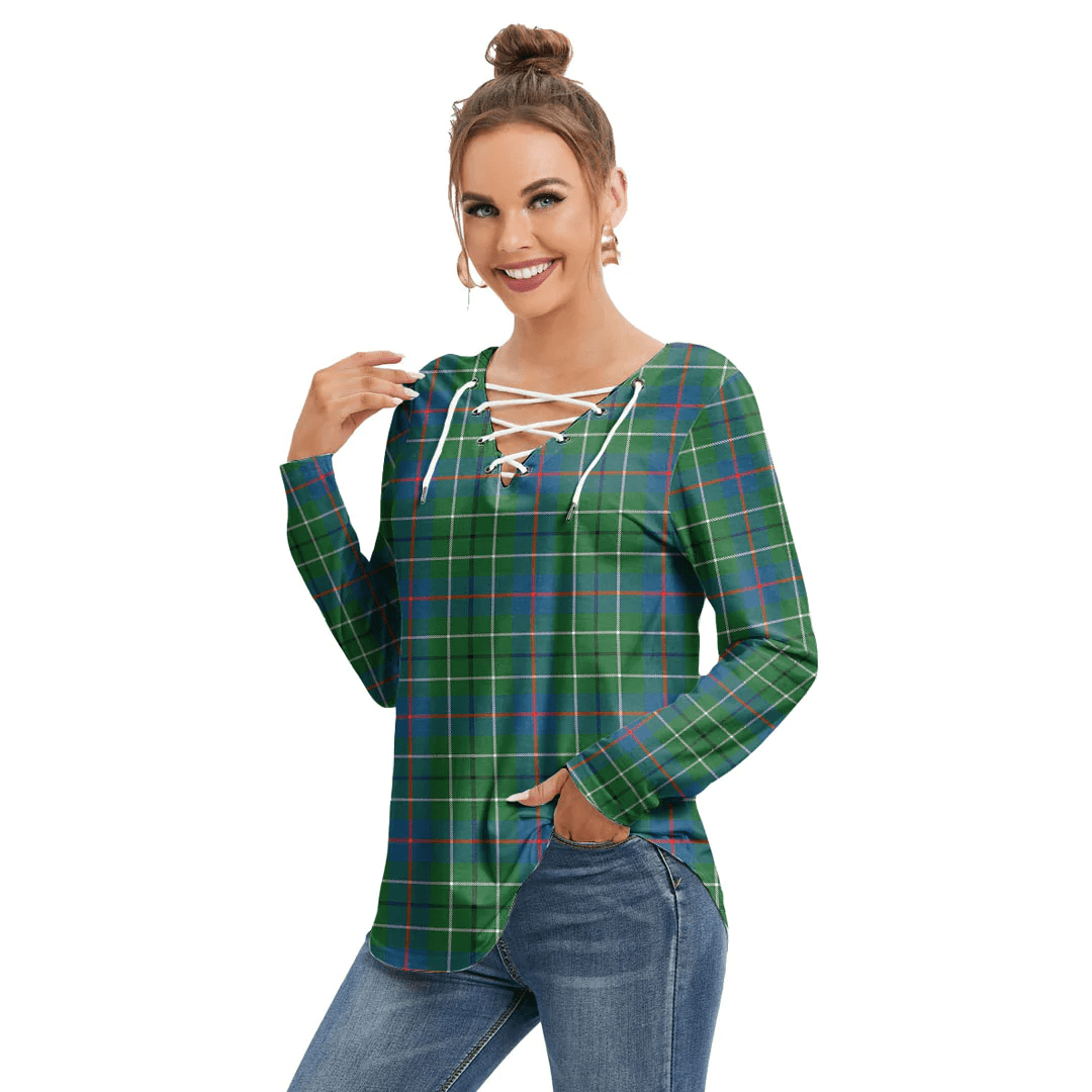 Duncan Ancient Tartan Plaid Long Sleeve Neckline Tie Sweatshirt