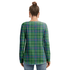 Duncan Ancient Tartan Plaid Long Sleeve Neckline Tie Sweatshirt