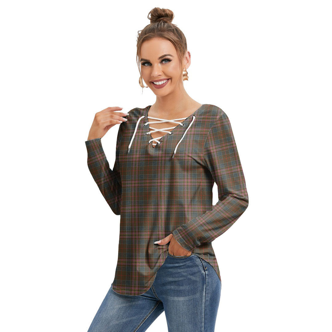 Kennedy Weathered Tartan Plaid Long Sleeve Neckline Tie Sweatshirt