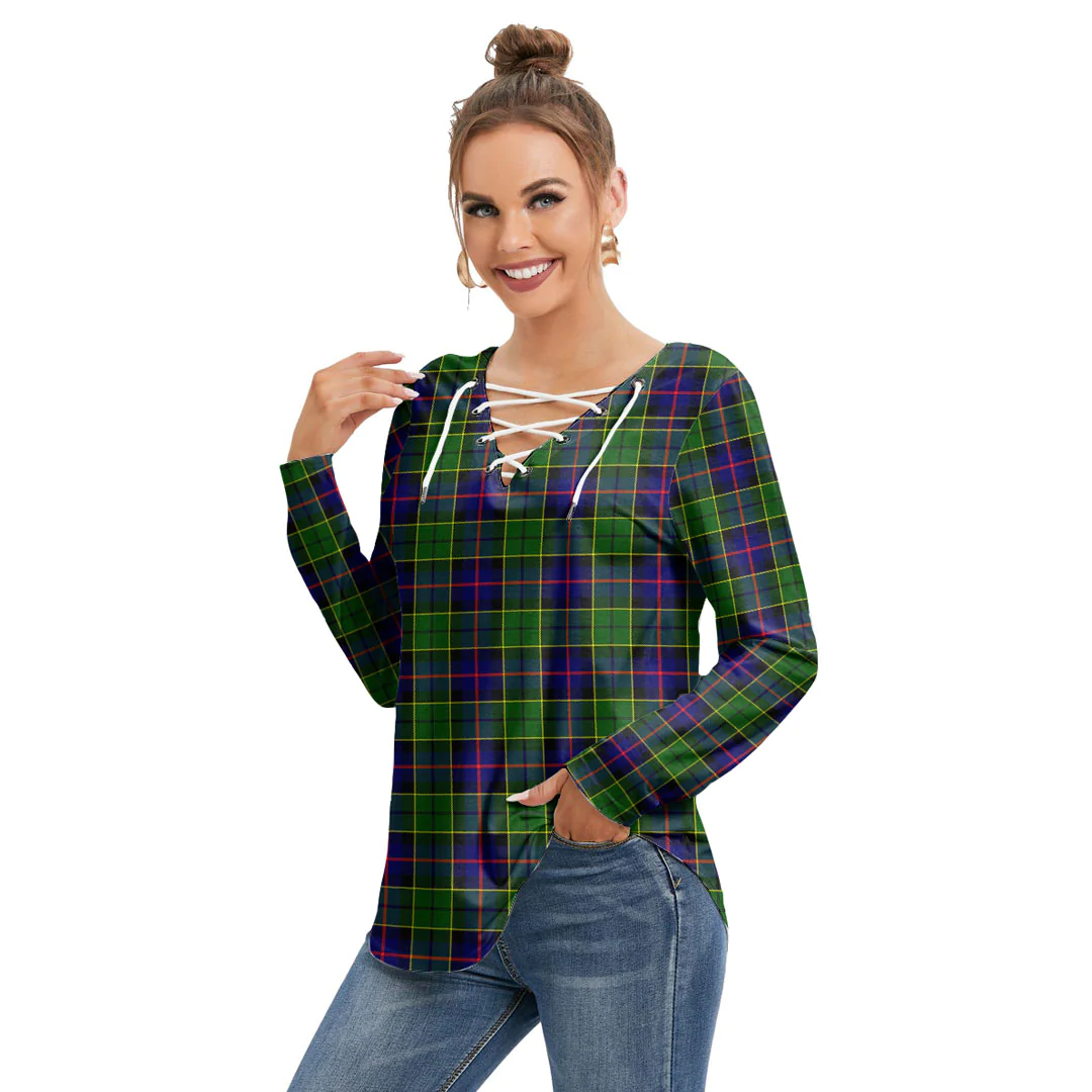 Forsyth Modern Tartan Plaid Long Sleeve Neckline Tie Sweatshirt