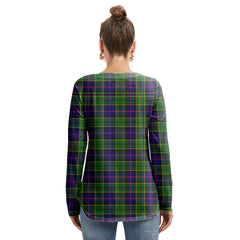 Forsyth Modern Tartan Plaid Long Sleeve Neckline Tie Sweatshirt