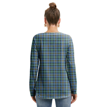 Weir Ancient Tartan Plaid Long Sleeve Neckline Tie Sweatshirt