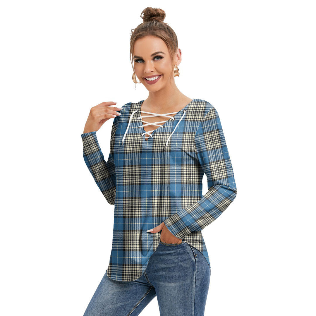 Napier Ancient Tartan Plaid Long Sleeve Neckline Tie Sweatshirt