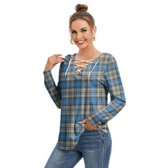 Napier Ancient Tartan Plaid Long Sleeve Neckline Tie Sweatshirt