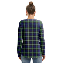 Lamont Modern Tartan Plaid Long Sleeve Neckline Tie Sweatshirt