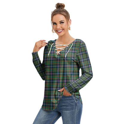 Cochrane Ancient Tartan Plaid Long Sleeve Neckline Tie Sweatshirt