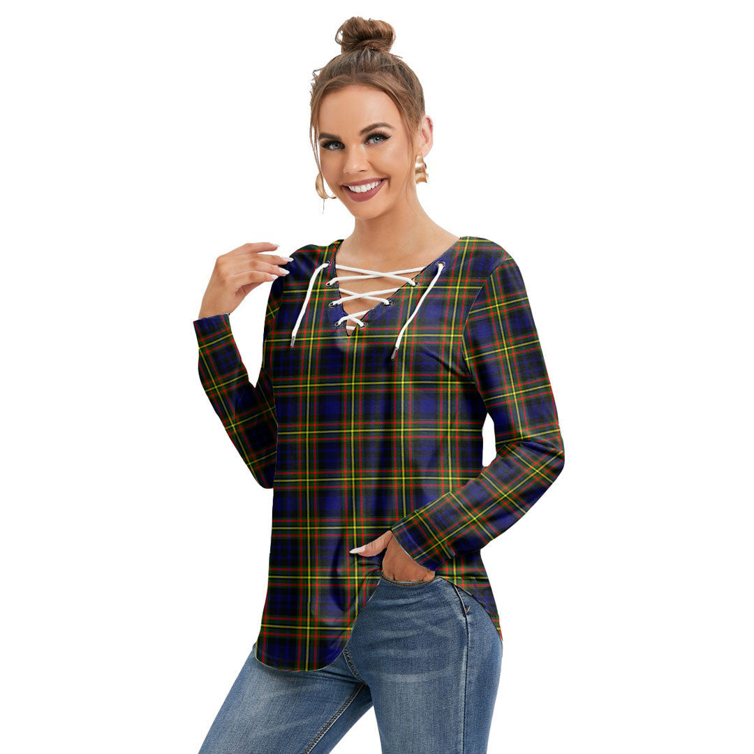 MacLellan Modern Tartan Plaid Long Sleeve Neckline Tie Sweatshirt