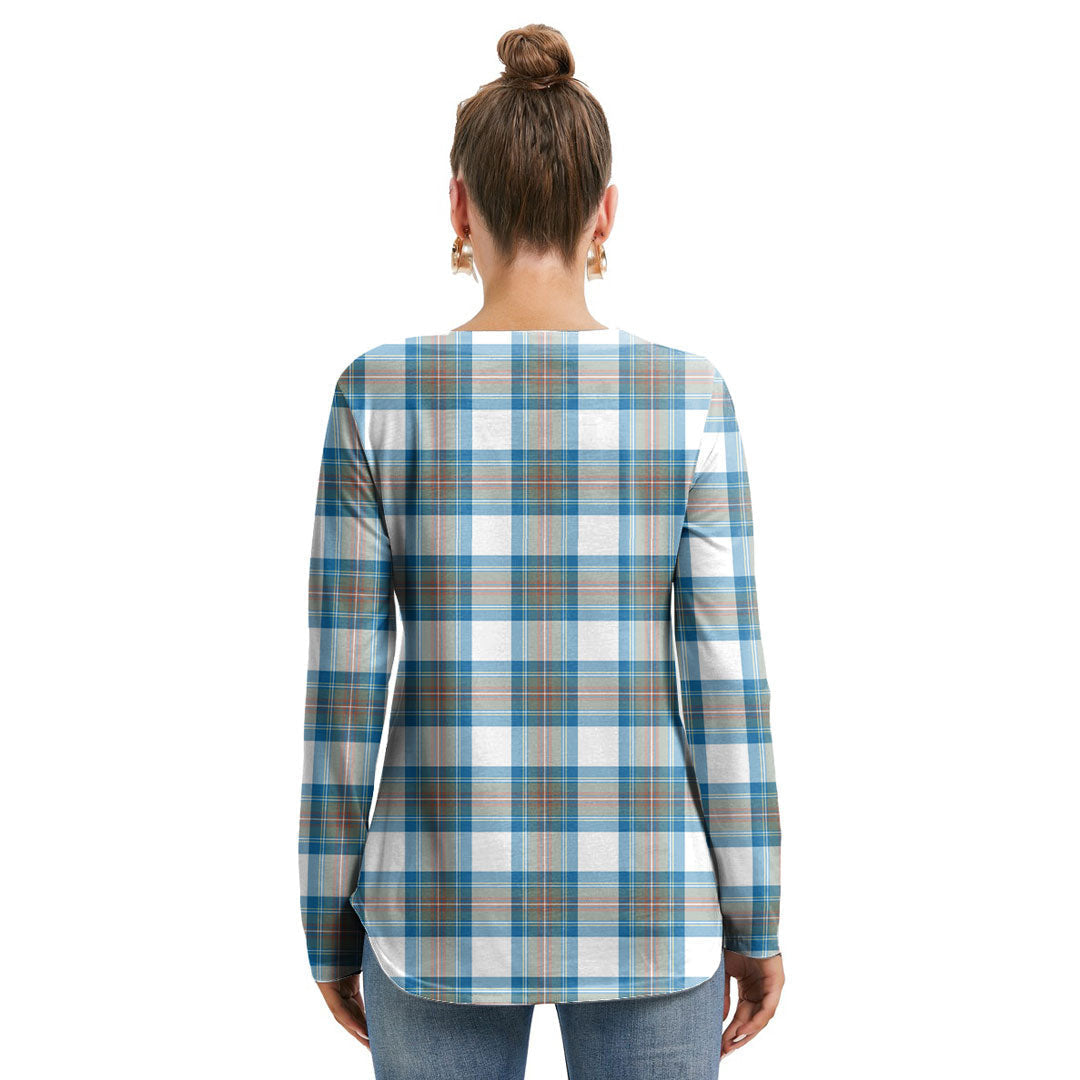 Stewart Muted Blue Tartan Crest Long Sleeve Neckline Tie Sweatshirt
