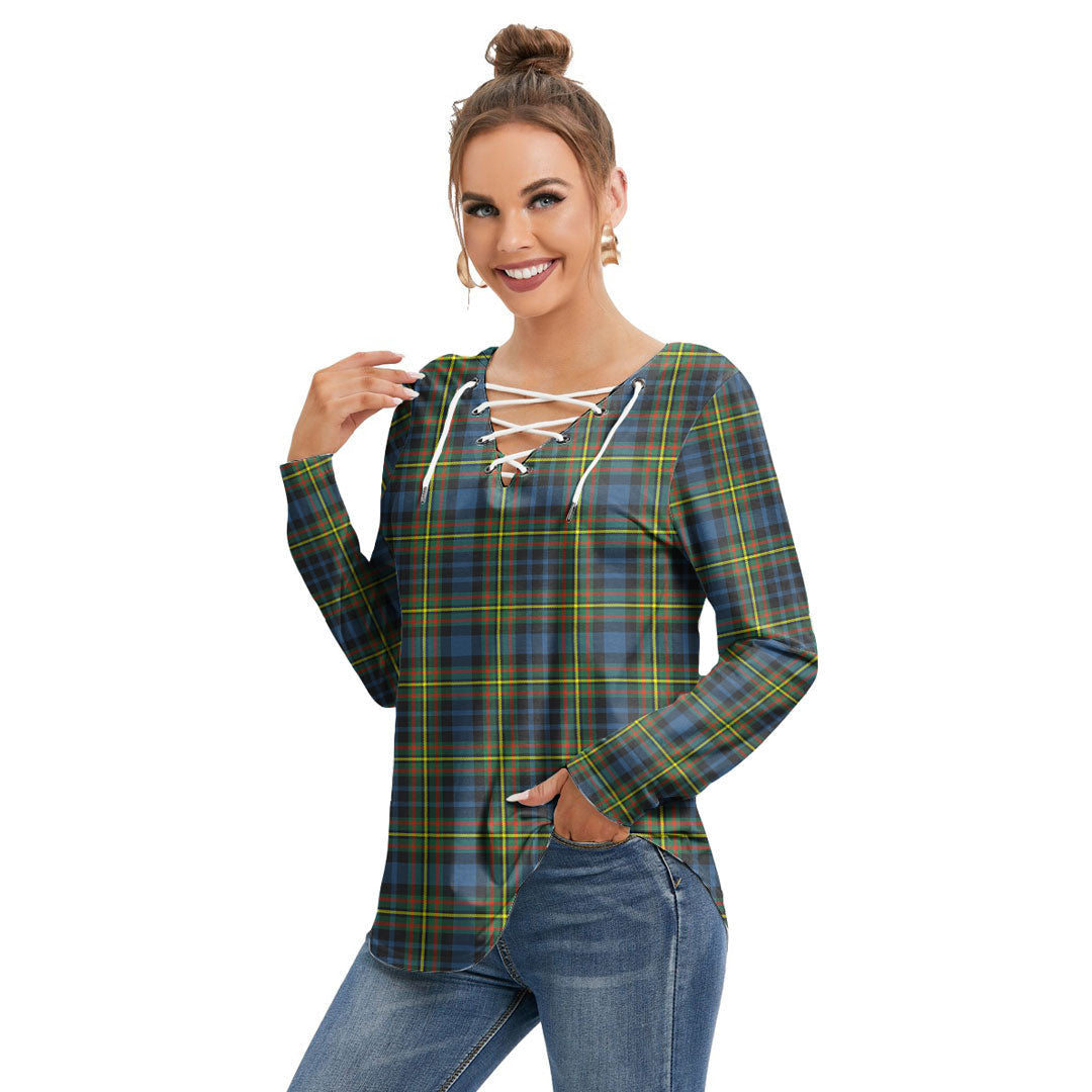 MacLellan Ancient Tartan Plaid Long Sleeve Neckline Tie Sweatshirt