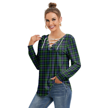 MacKenzie Modern Tartan Plaid Long Sleeve Neckline Tie Sweatshirt