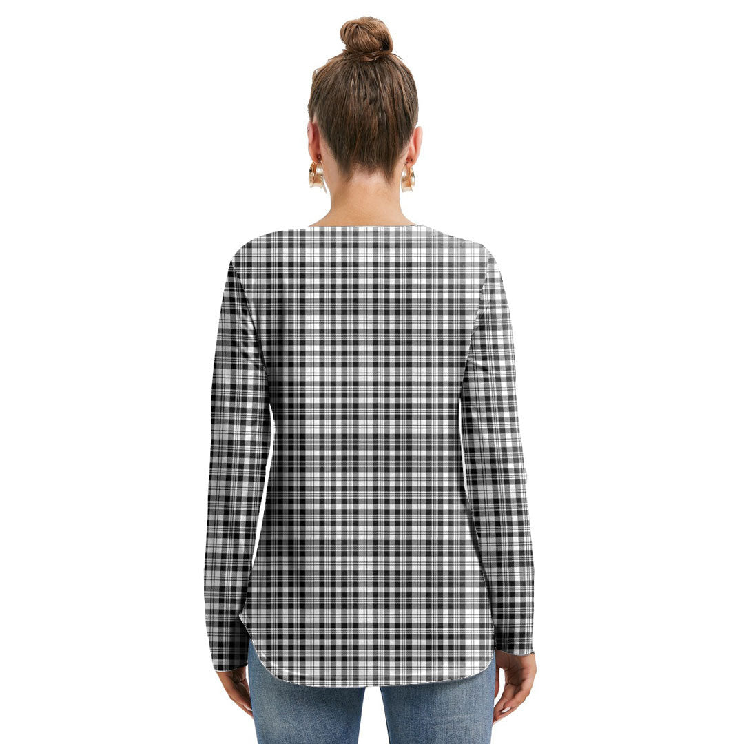 Scott Black White Modern Tartan Plaid Long Sleeve Neckline Tie Sweatshirt