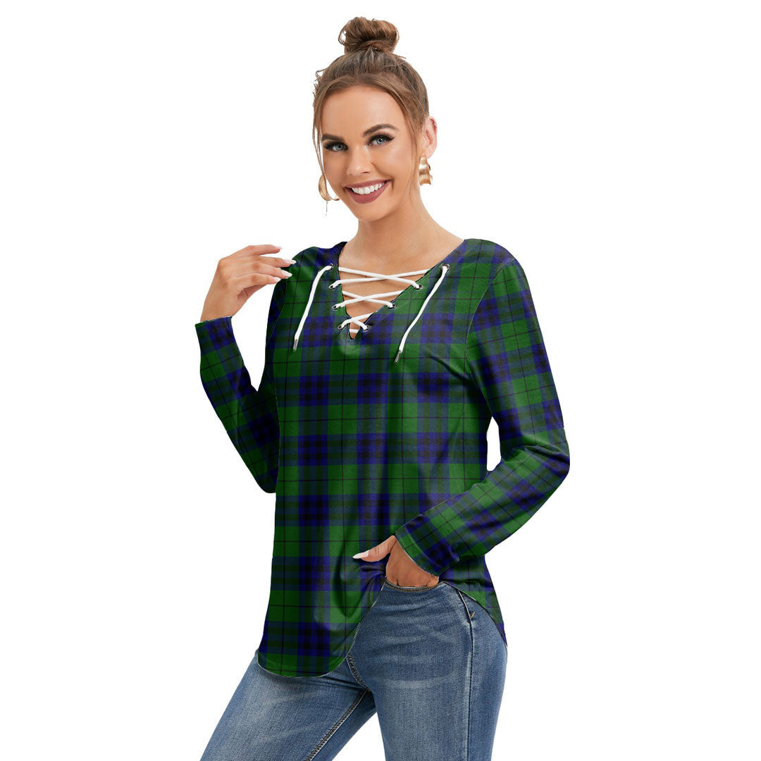 Keith Modern Tartan Plaid Long Sleeve Neckline Tie Sweatshirt