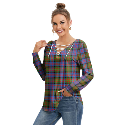 Carnegie Ancient Tartan Plaid Long Sleeve Neckline Tie Sweatshirt