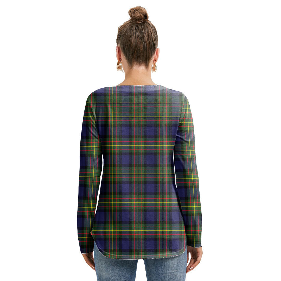 MacLaren Modern Tartan Plaid Long Sleeve Neckline Tie Sweatshirt