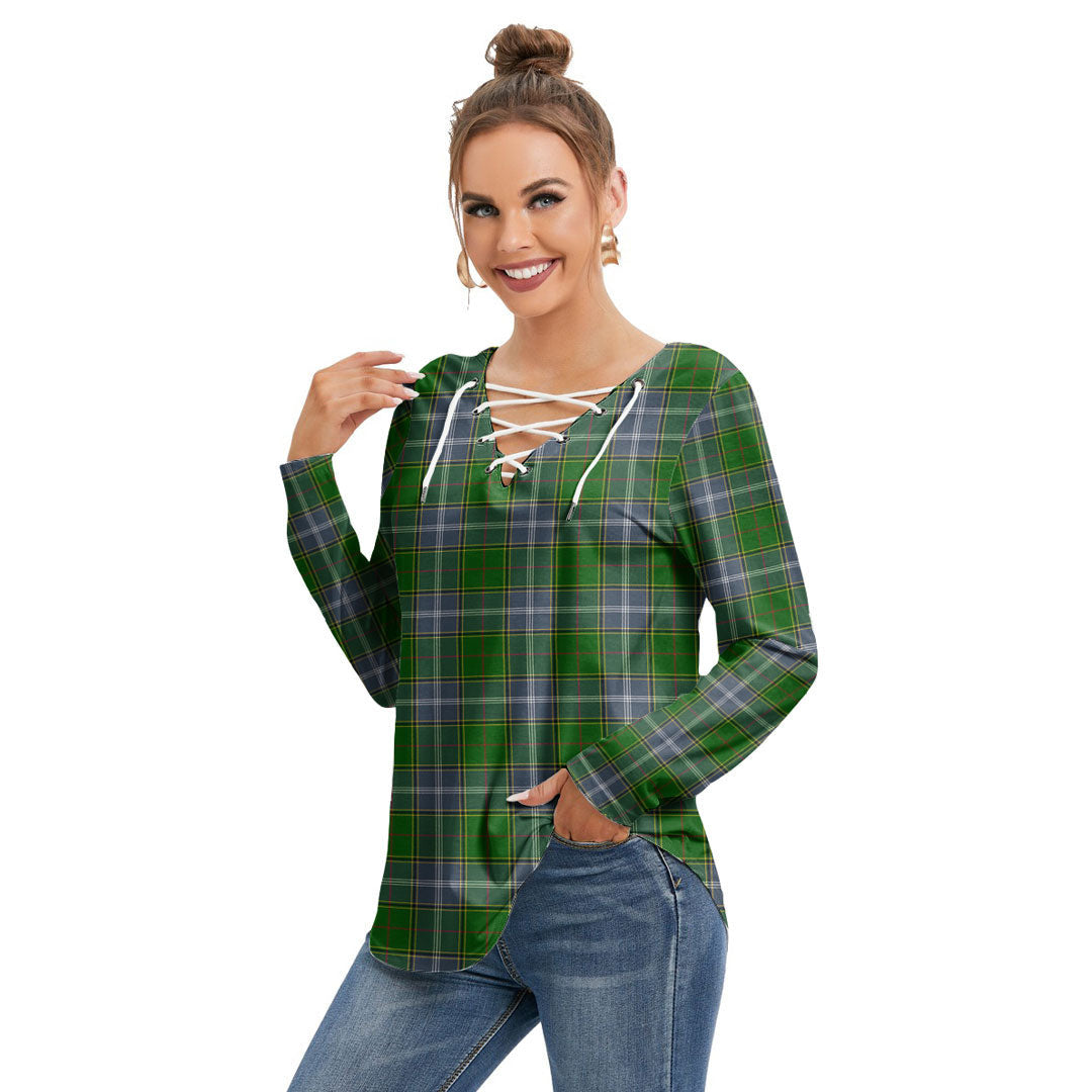 Pringle Tartan Plaid Long Sleeve Neckline Tie Sweatshirt